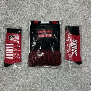 3-Red kids youth Carolina hurricanes hockey Scarf & Red Canes socks New in Bag
